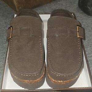 Outwoods Dark Brown Mules with Metallic Buckle